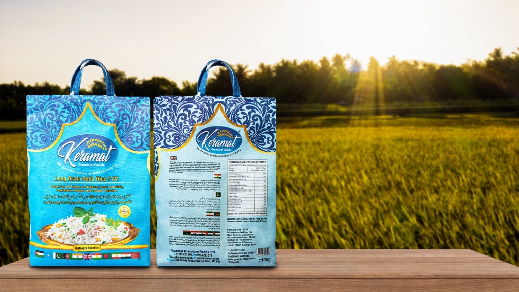 Keramat 10kg Sella Rice packaging on field